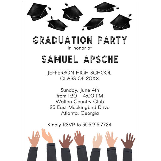 Black Sleeves Hat Toss Graduation Party Invitations